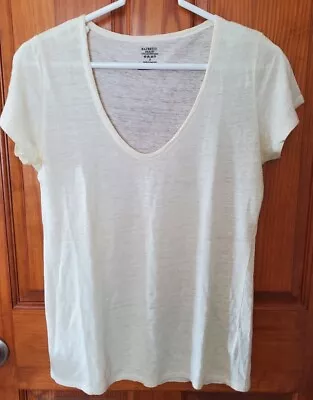 NWOT Majestic Paris Women’s Light Yellow  Off White Linen V-Neck T-Shirt Size 3 • $33.59