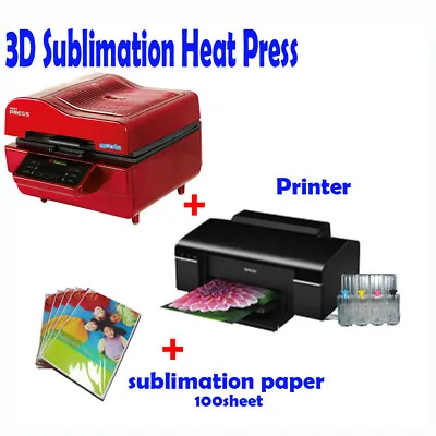 $1412.90 • Buy 3D VACUUM DYE SUBLIMATION Ink HEAT PRESS + Printer (with Ink) + Paper