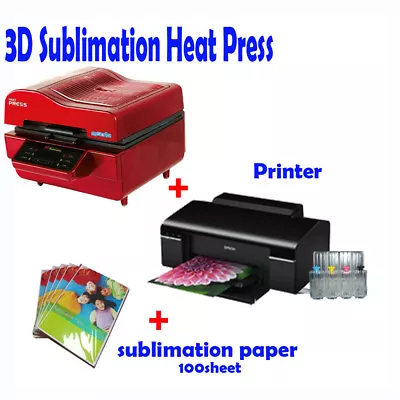 3D VACUUM DYE SUBLIMATION Ink HEAT PRESS + Printer (with Ink) + Paper • $1412.90