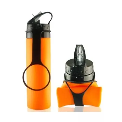 🇬🇧Collapsible Roll Up Folding 600 Mls Orange Silicone Sports Water Bottle 🇬🇧 • £10.50