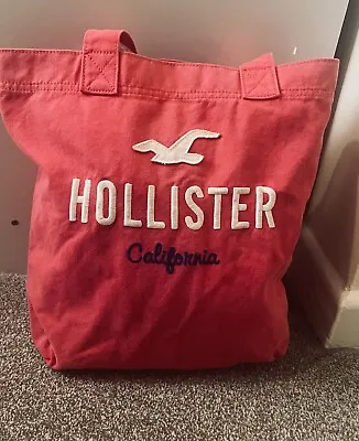 HOLLISTER California Deep Pink Canvas Cotton Shopper Travel Bag 💓 Shoulder Fab • £14.99