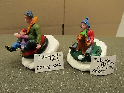LEMAX  TUBING WITH DAD &BUDDIES   #22575 & #22057 Snow Village Figurines 2002 • $15