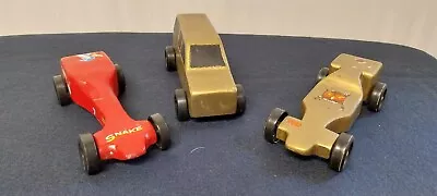 Lot Of 3 Vintage 70s Homemade Boy Cub Scouts Pinewood Derby Wooden Racing Cars • $19.99