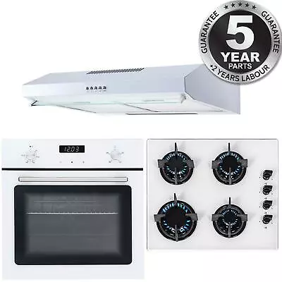 SIA 60cm White Single Electric Fan Oven 4 Burner Gas Hob & Chimney Cooker Hood • £443.99