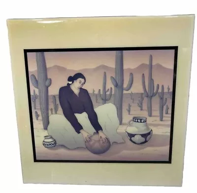 R C Gorman Vtg A.R.T. Ceramic Hanging Tile-Saguaro Navajo Scene-12x12-USA Made • $59.95