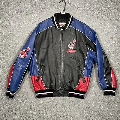 Vintage 90s Cleveland Indians MLB Baseball Leather Jacket Size L • $109.99