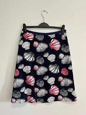 LAURA ASHLEY UK 10 Skirt Linen Cotton Lined A-Line Navy Pink Seashell Beach • £9.99