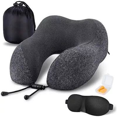 Neck Pillow For Travel Memory Foam Adjustable Storage Bag Sleep Mask & Ear Plug • $12.99