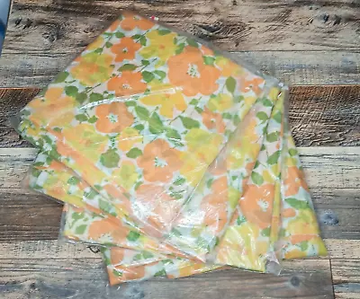 4 Sets Vintage Flower NOS Curtain Panels Daisies 1970s Yellow Orange 81  Green • $182.75