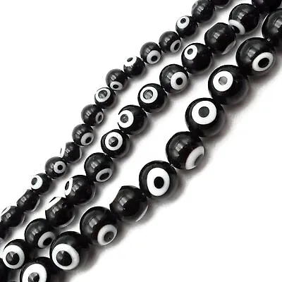 $5.99 • Buy Black Evil Eye Glass Smooth Round Beads 6mm 8mm 10mm 15.5  Strand