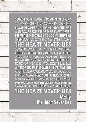 MCFLY - THE HEART NEVER LIES Word Typography Words Song Lyric Lyrics Music Wall • £6.55