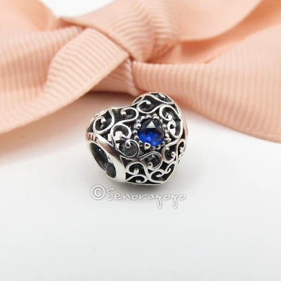 $39 • Buy PANDORA September Birthstone Openwork Heart Blue Sapphire Charm 791784SSA