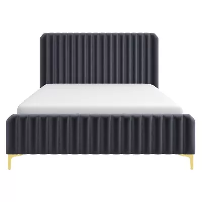 Angelou Mid Century Modern Gray Velvet Upholstered Queen Platform Bed • $679.48