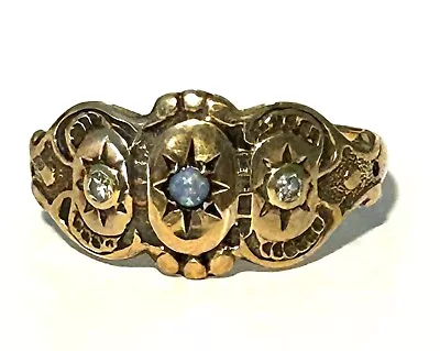 Antique Victorian Ring Opal Diamond 14 Kt Gold Ring  • $225