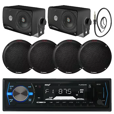 Black Marine 3.5  200W Speakers6.5  Speakers AntennaBlack USB Bluetooth Radio • $126.99