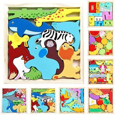 3D Wooden Puzzles Building Block Sea Animal Hand Grasp Board Jigsaw Game Toy • £11.09