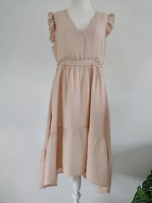 MUTIG Boho Festival Beige  Summer Dress With Embroidered Detail * Sz M AU10~BNWT • $17.95