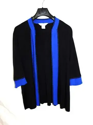 Ming Wang 3X Black Blue Cardigan Sweater Open Front 3/4 Sleeves Woman 3XL • $29.99