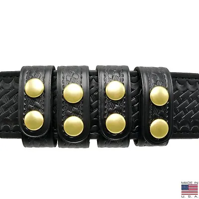 Perfect Fit Duty Belt Keepers 1  Basketweave Leather Brass Snap USA 4 Pack • $21.95