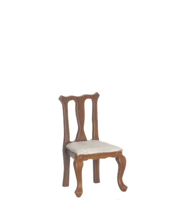 Dining Chair White Seat Walnut Colour Queen Ann Dolls House Miniature 1:12 Scale • £9.19