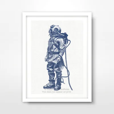 DEEP SEA DIVER HELMET SEASIDE NAUTICAL ART PRINT Blue Decor Wall Picture A4A3A2 • $31.07