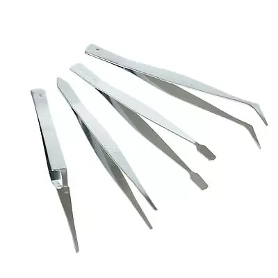 4 PACK Tweezers Long Set Craft Hobby Model Making Tools Household DIY Stainless • £3.19