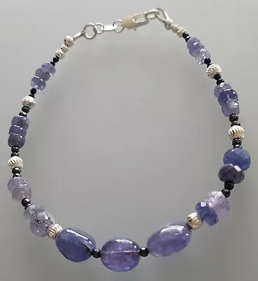 Really Stylish Handmade Tanzanite Spinel And Sterling Silver Bracelet • £36.50