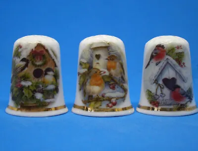 £9.95 • Buy Birchcroft China Thimbles -- Set Of Three -- Christmas Birds
