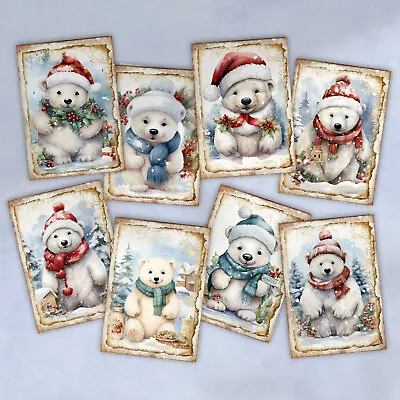 Christmas Polar Bear Card Toppers Tags Scrapbooking & Journal Supplies • £2.80