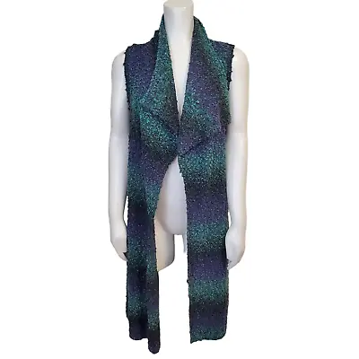 Chicos Washed Stripe Blue Ombre Metallic Rowan Long Boucle Sweater Vest Size 1/M • £28.22