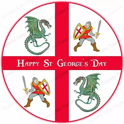 Happy St Georges Day England Flag English Saint Edible Icing Party Cake Topper • £4.65