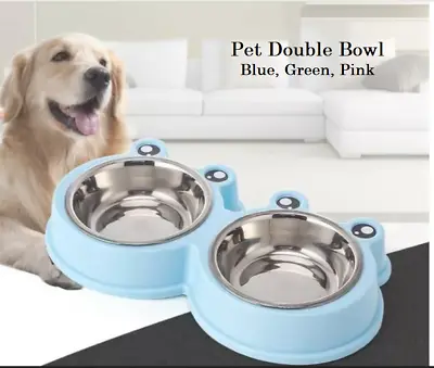 £6.39 • Buy Pet Double Bowls, Dog Puppy Twin Steel Bowls, Animal Cat Food Water Feeding Dish
