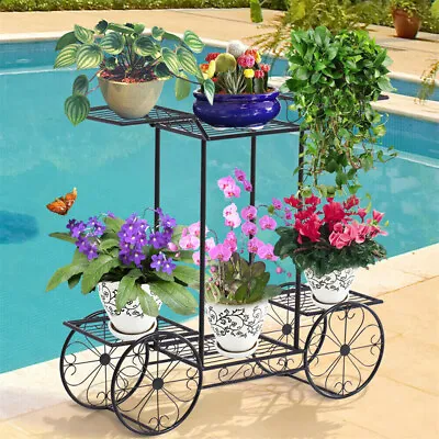 Large Metal Garden Cart Plant Stand Parisian Style Flower Display Rack Holder  • £27.91