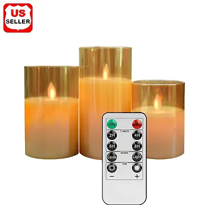 3Pack Gold Glass Flameless LED Candles With Remote Battery Operated Flickering • $22.98