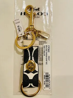 COACH Trigger Snap Bag Charm Signature Canvas Key Ring CP362 Chalk/gold Multi • £34.74