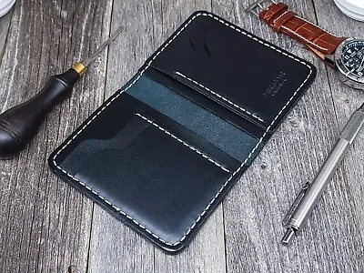 Handmade Full Grain Leather Wallet Vertical Wallet W/ Eight Pockets Slim Design • $64.99