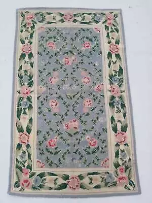 Vintage French Needle Point Handmade Floral Multicolor Wool Rug Carpet 135x81cm • £150