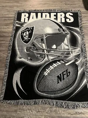 Oakland Raiders NFL Footbal Woven Throw Blanket W/ Fringe 58  X 45  EUC • $43.16