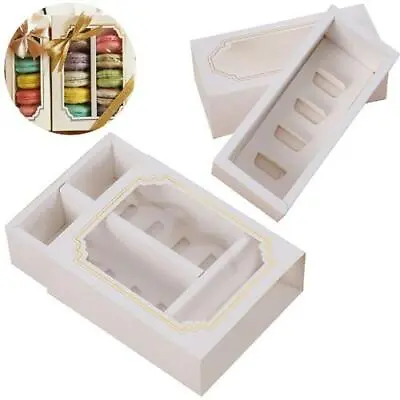 £47.99 • Buy Windowed Macaron Boxes PREMIUM Clear Macaroon White Box Holds 5 10 With Inserts