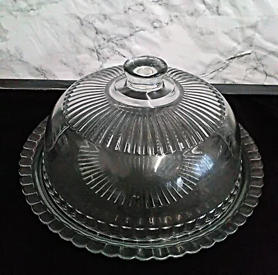 Large Vintage 70s Arcoroc France Glass Cake Plate With Dome 32cm • £30