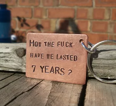 7 Years 😂 COPPER 7th Wedding Anniversary Gifts Husband Wife Keychain Keyring • £12.99
