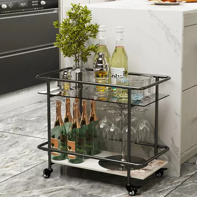 Metal Glass Drinks Trolley Cocktail Table Kitchen Utility Serving Cart Mini Bar • £49.91