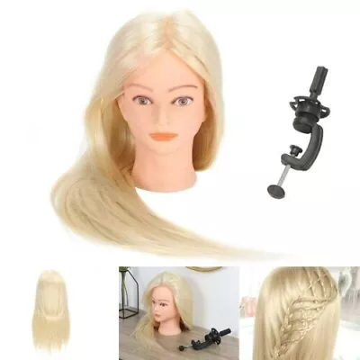24  100% Real Hair Training Head Hairdressing Styling Mannequin Doll & Clamp NEW • £14.99