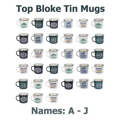 History & Heraldry Top Bloke Tin Mugs Names A-J Indoors Outdoors Camping Fishing • £4.99