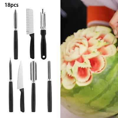 18 Pcs Food Carving Tools Set Vegetable Fruit Sculpting Peeling Kitchen Culinary • $29.46