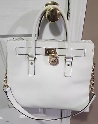Michael Kors Satchel Womens Large White Leather Hamilton HandbagWithout Key • $89.99