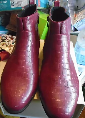 Ladies Unisex Moc Croc Burgundy Boots Jd Williams Used Twice Size Uk 8 Eee Fit • £9.99