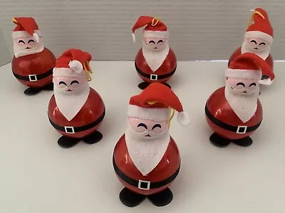Vintage Lot Of 6 Plastic Santa Round Footed Christmas Ornaments HONG KONG-3-1/2” • $34.99