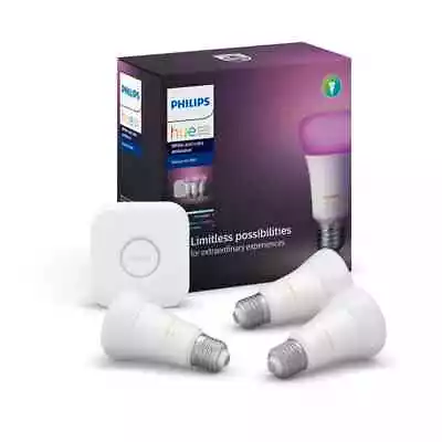 $309.99 • Buy Philips Hue 9W A60 ES Colour Starter Kit Bluetooth