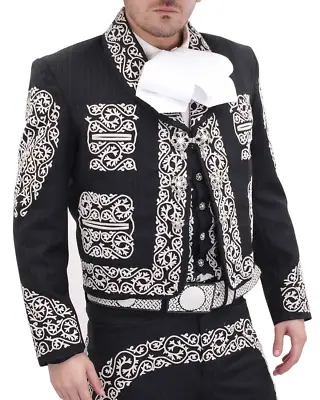 Men Customize 3Pc Mariachi Suit Black Embroidered Dress Pant Suits For Weddings • $888.72